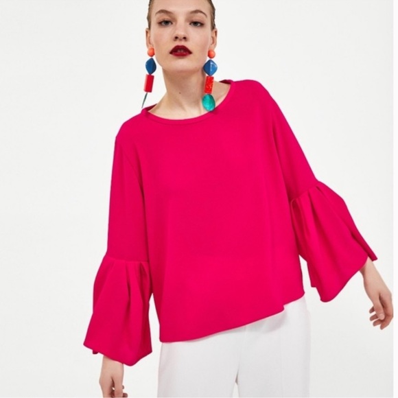 Zara Tops - Zara Hot Pink Bell Sleeve Blouse NWT